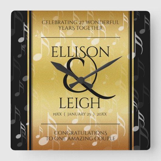 27エレガント周年記念結婚お祝い スクエア壁時計 (正面)