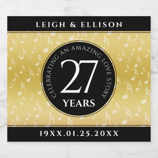 27エレガント周年記念結婚お祝い スパークリングワインラベル (シングルラベル)