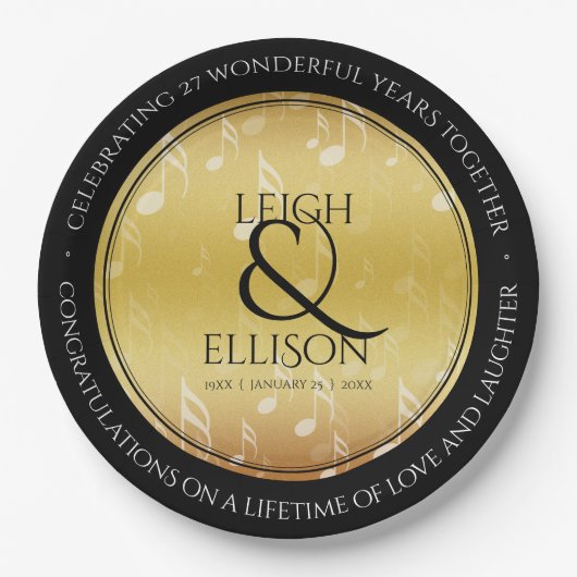 27エレガント周年記念結婚お祝い ペーパープレート (正面)