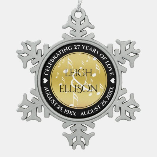 27エレガント周年記念結婚音楽 スノーフレークピューターオーナメント (正面)