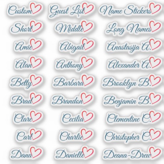 27カスタムゲストリスト名ブルー赤いハート シール (正面)