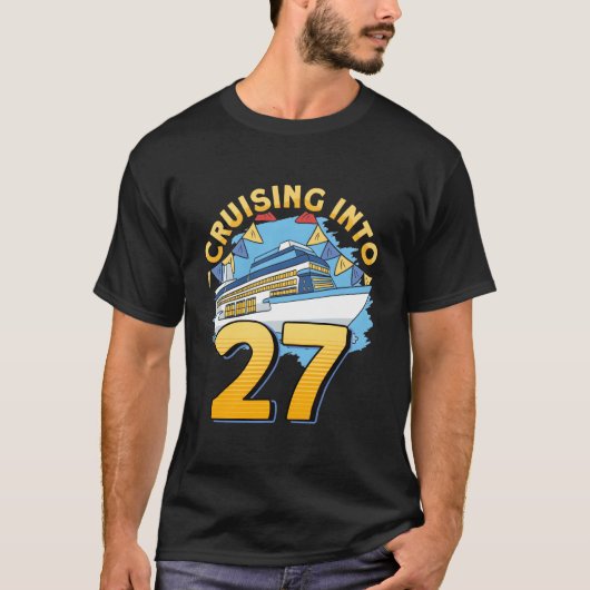 27クルーズへ向かうクルージングボート Tシャツ (正面)