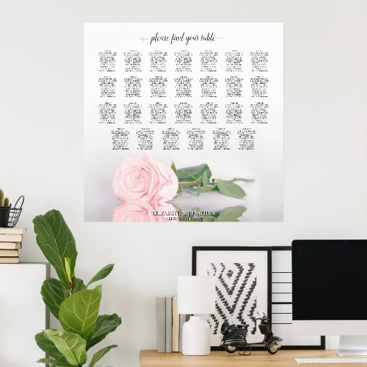 27テーブルの結婚シーティングチャートロマンチックなピンクのローズ ポスター (ホームオフィス)