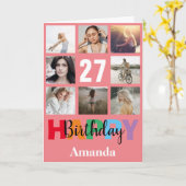 27ハッピーバースデーフォトコラージュモダンピンクカード カード (黄色い花)