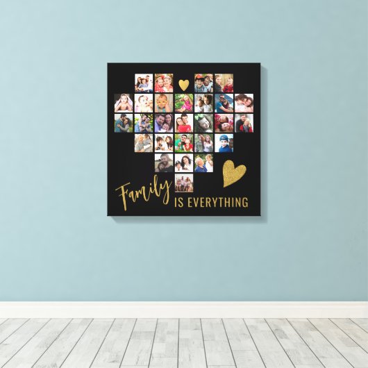 27フォトコラージュハートテンプレートファミリー引用文ブラック キャンバスプリント (インサイチュ (ウッドフロア))