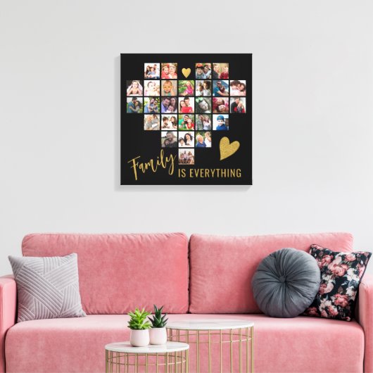 27フォトコラージュハートテンプレートファミリー引用文ブラック キャンバスプリント (インサイチュ (リビング))