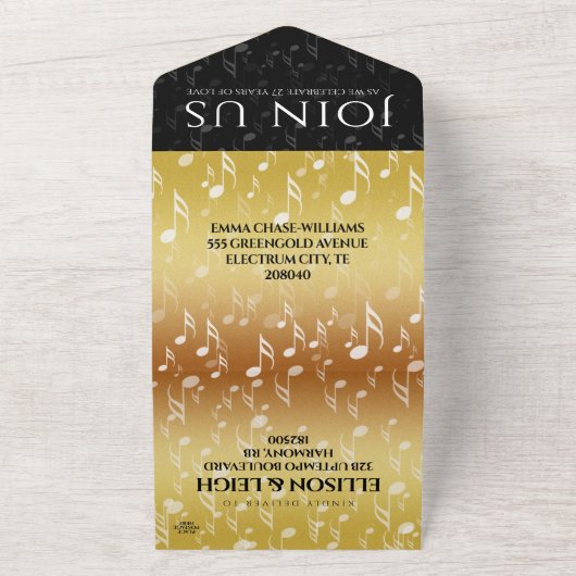 27回目の音楽ウェディングアニバーサリーをお祝いしよう オールインワン招待状 (外側)