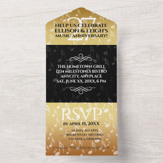 27回目の音楽ウェディングアニバーサリーをお祝いしよう オールインワン招待状 (内側)