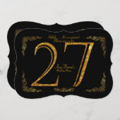 27日,誕生会27日,ギャツビー,ブラック&金ゴールド 招待状 (正面/裏面)