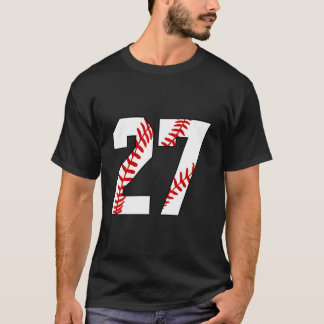 27本の野球の紐と背番号27 野球ママデザイン Tシャツ