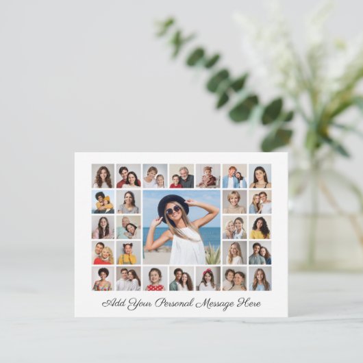 27枚の写真コラージュ 自分のメッセージを添えたグリーティングカード カード (スタンド正面)