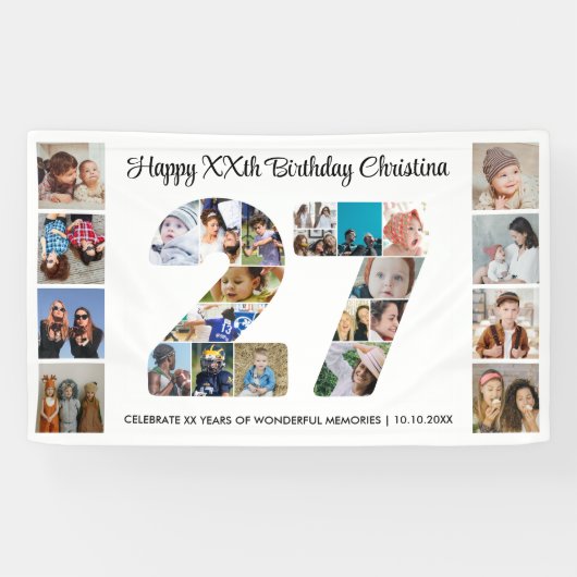 27歳の誕生日パーティーナンバー27フォトコラージュ 横断幕 (横)
