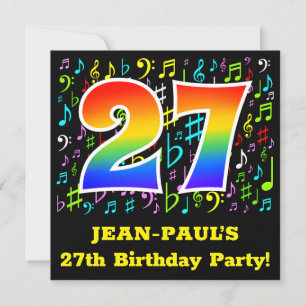 27歳の誕生日パーティー:楽しい音楽のシンボル、虹27 招待状