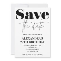27歳の誕生日招待状 ブラック ホワイト Save the date