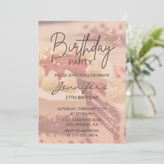 27歳エレガントの誕生日招待状ケーキ輝く 招待状 (スタンド正面)