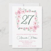 27歳エレガントの誕生日招待状フローラピンク 招待状 (正面)