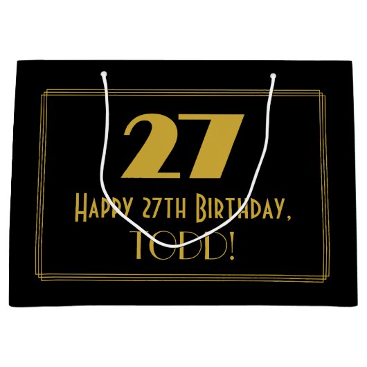27番目の誕生日:インスパイアアールデコの「27」の外観と名前 ラージペーパーバッグ (正面)