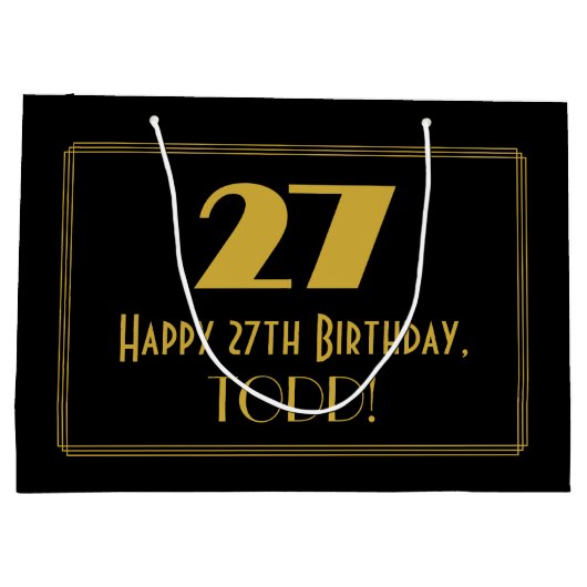 27番目の誕生日:インスパイアアールデコの「27」の外観と名前 ラージペーパーバッグ (裏面)