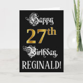 27番目の誕生日:ファンシースクリプト、フェイク金ゴールド・ルック、名前 カード (正面)