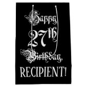 27番目の誕生日: ファンシー、スクリプエレガントト+名前をカスタムする ミディアムペーパーバッグ (裏面)