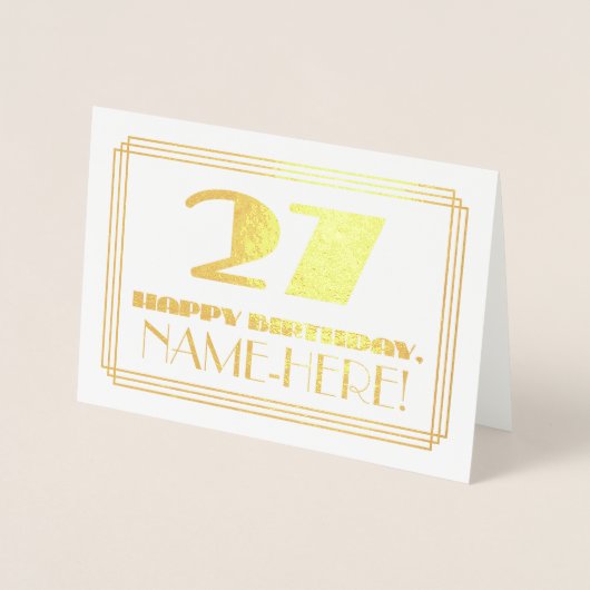 27番目の誕生日、名前+アールデコインスパイア「27」を見る 箔カード (正面)
