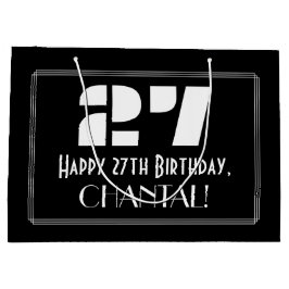 27誕生日インスパイア～アールデコルック"27" +名前 ラージペーパーバッグ