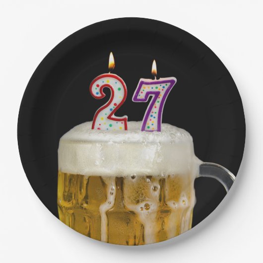 27誕生日ビールオンブラック紙プレート ペーパープレート (正面)