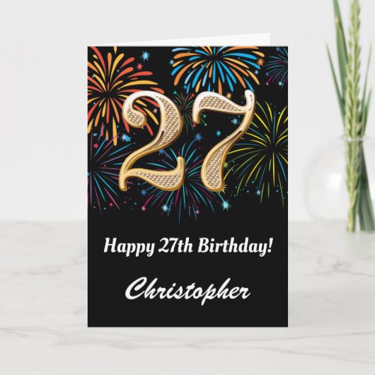 27誕生日レインボー花火ブラック&金ゴールド カード (正面)