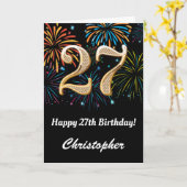 27誕生日レインボー花火ブラック&金ゴールド カード (黄色い花)