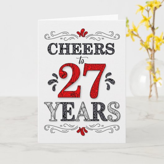 27誕生日応援の赤い白の黒のパターン カード (黄色い花)