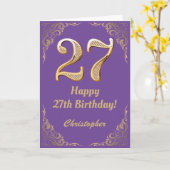 27誕生日紫と金ゴールドグリッター枠 カード (黄色い花)