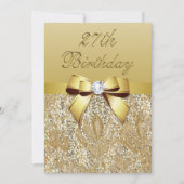 27誕生日金ゴールドフェイクセクインとボウ 招待状 (正面)