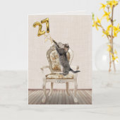 27誕生日風船とタビーキャット カード (黄色い花)