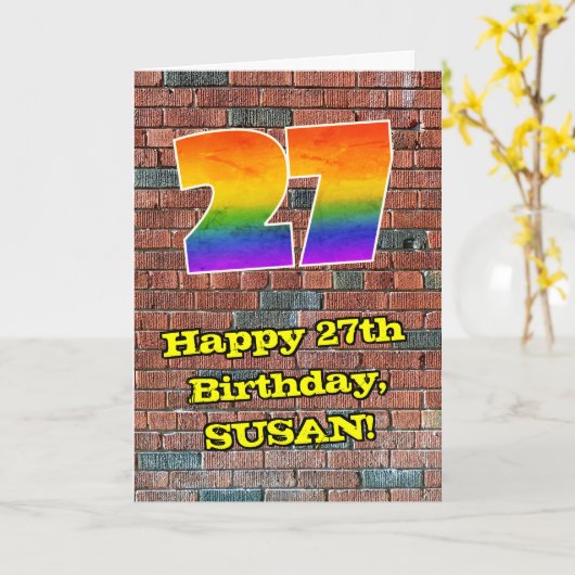 27誕生日:おもしろいグラフィティインスパイアレインボー27 カード (黄色い花)