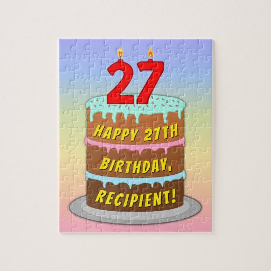 27誕生日:おもしろいケーキとキャンドル+名前をカスタムする ジグソーパズル (縦)