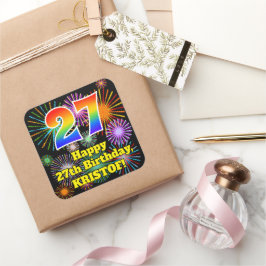 27誕生日:おもしろい花火ルック、虹# 27 スクエアシール
