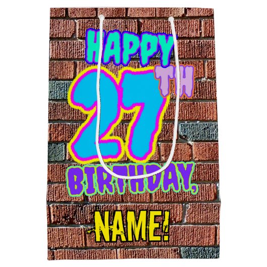 27誕生日:おもしろい、アーバングラフィティインスパイアルック ミディアムペーパーバッグ (裏面)