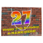 27誕生日:おもしろい、グラフィティインスパイアレインボーー# 27 ラージペーパーバッグ (裏面)