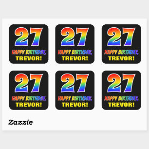 27誕生日:はっきりした,おもしろい,シンプルレインボー27 スクエアシール