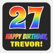 27誕生日:はっきりした,おもしろい,シンプル虹, 27 スクエアシール (正面)