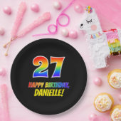 27誕生日:はっきりした,おもしろい,シンプル虹, 27 ペーパープレート (パーティー)