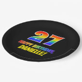 27誕生日:はっきりした,おもしろい,シンプル虹, 27 ペーパープレート (アングル)