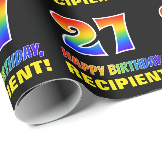 27誕生日:はっきりした,おもしろい,シンプル虹, 27 ラッピングペーパー (ロールコーナー)