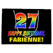 27誕生日:はっきりした,おもしろい,シンプル虹, 27 ラージペーパーバッグ (裏面)