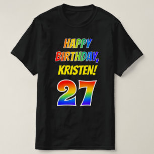 27誕生日:はっきりした、おもしろい、レインボー27、名前をカスタムする Tシャツ