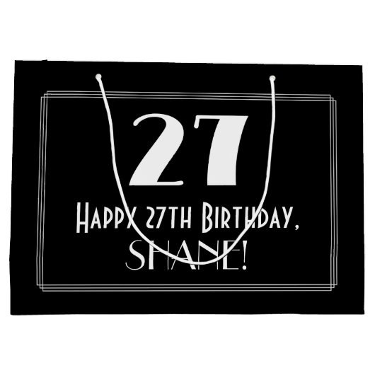 27誕生日:アールデコインスパイアスタイル「27」、名前 ラージペーパーバッグ (裏面)