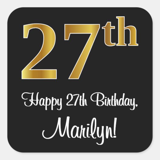 27誕生日-エレガント高級フェイク金ゴールドルック# スクエアシール (正面)