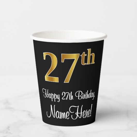 27誕生日-エレガント高級フェイク金ゴールドルック# 紙コップ (裏面)