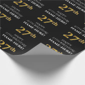 27誕生日:エレガント、ブラック、フェイク金ゴールド ラッピングペーパー (角)