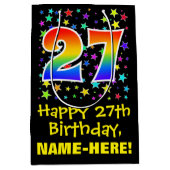 27誕生日:カラフルスターズパターン&レインボー27 ミディアムペーパーバッグ (正面)